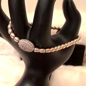 PinkStix| Silver Toned Bead Bracelet With Stone Encrusted Center Piece